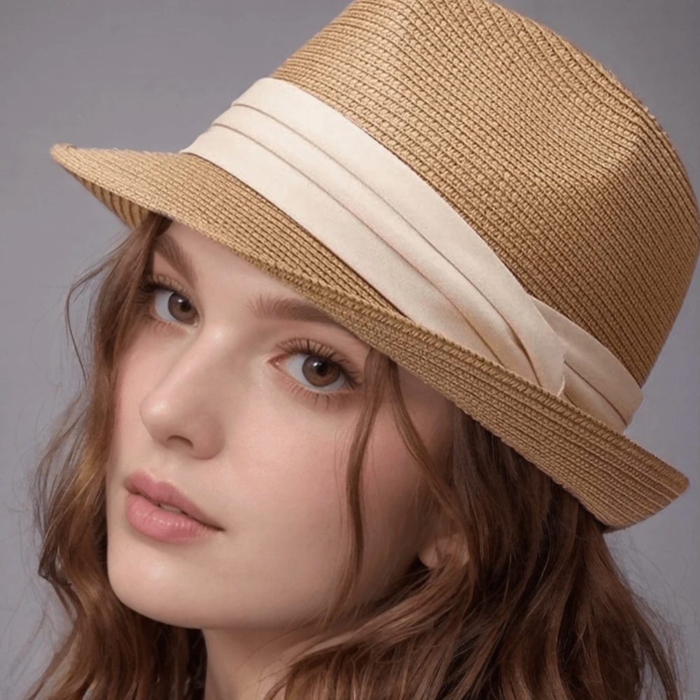 Boho Minimalist Khaki Straw Fedora Hat